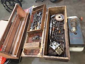 lot 35 image: 2 vintage handmade toolboxes full of vintage tools