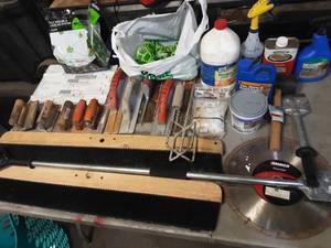 lot 43 image: diamond blade, concrete and tile tools and supplies.