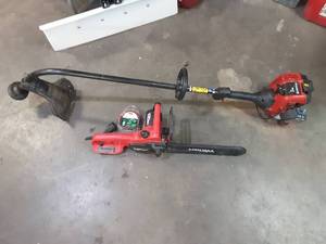 lot 47 image: Hyper Tough electric chainsaw and Yard Machines 25cc string trimmer