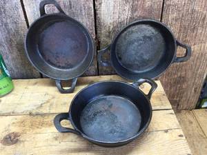 3 Cast Iron AM 2 Handle Mini Casseroles