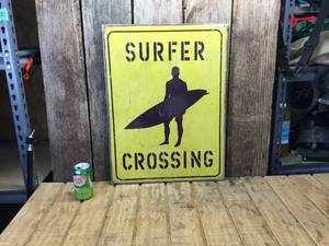 Vintage Surfer Crossing Metal Sign
