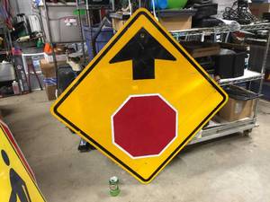 Stop Sign Ahead Metal Sign
