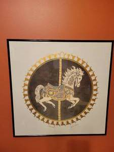 lot 14 image: Framed Carousel Horse Batik by Joan Gray