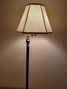 lot 37 image: A Brass and Leather Swing Arm Floor Lamp.