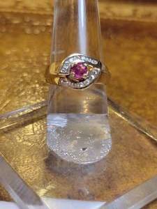 lot 68 image: 14k Yellow Gold Ring. Diamonds & Red Stone.