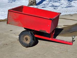 lot 65 image: Pull Behind Riding Lawn Tractor Yard Tilting Dump Trailer Attachment