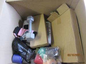 box of excersiee items...
