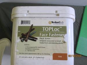 timbertech toploc face fastners 1,750 composite pvc deck screws 3-T20 drive bits teak one box covers approximately 500 sq.ft. of decking