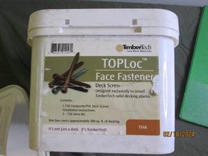 timbertech toploc face fastners 1,750 composite pvc deck screws 3-T20 drive bits teak one box covers approximately 500 sq.ft. of decking