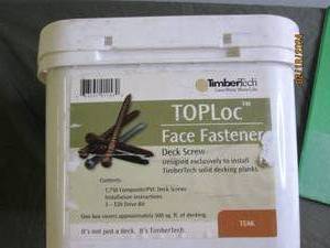 timbertech toploc face fastners 1,750 composite pvc deck screws 3-T20 drive bits teak one box covers approximately 500 sq.ft. of decking