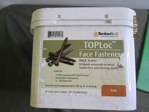 timbertech toploc face fastners 1,750 composite pvc deck screws 3-T20 drive bits teak one box covers approximately 500 sq.ft. of decking