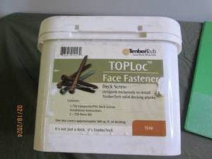 timbertech toploc face fastners 1,750 composite pvc deck screws 3-T20 drive bits teak one box covers approximately 500 sq.ft. of decking