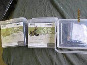 3 plastic containers of top loc face fastneners dark grey 350 compositepvc deck screws per container 1-t20 bit per container