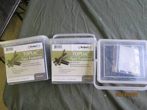 3 plastic containers of top loc face fastneners dark grey 350 compositepvc deck screws per container 1-t20 bit per container