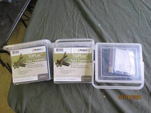 3 plastic containers of top loc face fastneners dark grey 350 compositepvc deck screws per container 1-t20 bit per container