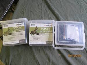 3 plastic containers of top loc face fastneners dark grey 350 compositepvc deck screws per container 1-t20 bit per container