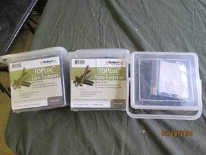 3 plastic containers of top loc face fastneners dark grey 350 compositepvc deck screws per container 1-t20 bit per container