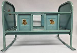 lot 97 image: Vintage 1950s Amsco Metal Aqua Blue Doll Bed Crib