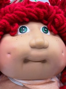 lot 58 image: POPCORN Haired Red Head CABBAGE PATCH Double Ponytail Girl Green Eyes Original Hangtag HM #2 Rerooted