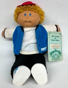lot 69 image: Rare JESMAR Cabbage Patch Boy in Baseball Hat & Jacket Loop Blonde Hair HM #1 Nicholas Austin w Freckles