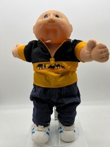 lot 87 image: Vintage Preemie CABBAGE PATCH Boy Doll Baldy Brown Eyes In CPK Clothing HM#S11