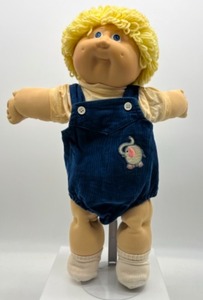 lot 167 image: Vintage Blond Haired Loopy CABBAGE PATCH Boy Doll Blue Eyes in CPK Elephant Overall Romper HM#3