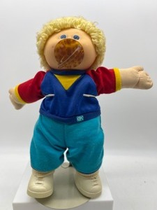 lot 169 image: Vintage Preemie CABBAGE PATCH Paci Boy Blonde Poodle Hair CPK Fleece Sport Suit HM#2