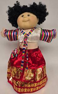 lot 197 image: Vintage JAKKS PACIFIC Cabbage Patch Girl Doll in Kimono w Fluffy Black Curly Hair Play Along