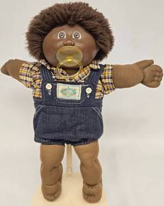 lot 203 image: Vintage Brown Fuzzy Cabbage Patch Boy Doll wOriginal Outfit 