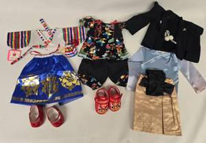 lot 234 image: 3 Colorful Ethnic Cabbage Patch Outfits & 2 Shoes 