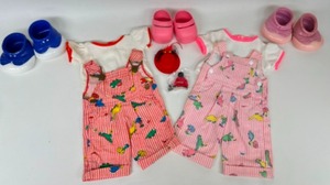 lot 247 image: Vintage CABBAGE PATCH Clothing including two pairs of Dinosaur Overalls Girls & Boys Matching