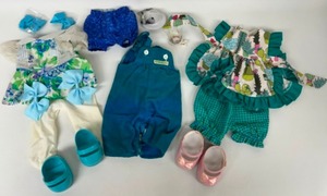 lot 250 image: Vintage CABBAGE PATCH Clothing all Blues & Teals including a Pair of Rare Teal Corduroy Overalls