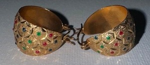 PAIR OF BEAUTIFUL GOLD EARINGS ADORNED BY MULTI COLORED ENAMEL