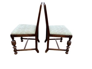 Pair of Vintage Floral-Carved Wooden Dining Chairs with Upholstered Seats