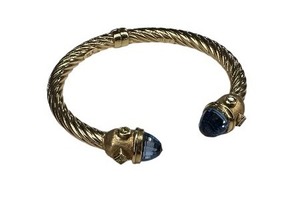 14KT YELLOW GOLD AMETHYST END CAP GENUINE GEMSTONE CUFF BANDGLE BRACLET