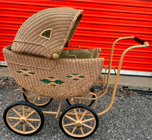 Antique Wicker Victorian Doll Buggy Carriage Stroller 1900s