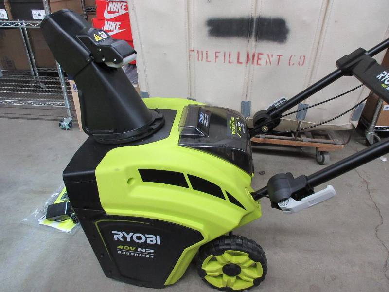 lot 2 image: RYOBI 21 in. 40-Volt Brushless Cordless Electric Snow Blower with Two 5.0 Ah Batteries and Charger Included (Handles need to be tightened)- Works, NEW Low reserve of $400.00