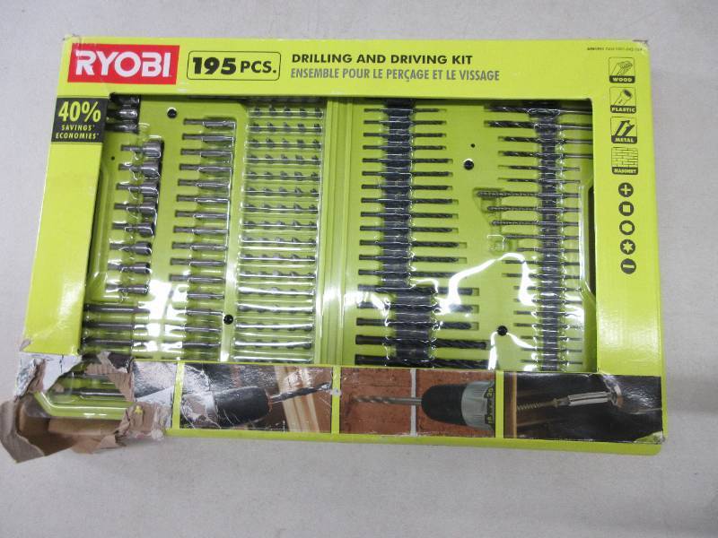lot 20 image: Ryobi Drill and Driver Bit Set (195-Piece) - NEW