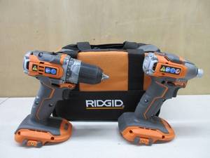 lot 206 image: RIDGID 18-Volt Brushless SubCompact Drill Driver and Impact Driver Combo Kit with (2) 2.0 Ah Batteries Charger and Bag USED, TESTED, WORKS