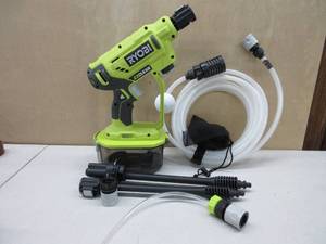 lot 209 image: RYOBI RY120350 ONE 18-Volt 320 PSI 0.8 GPM Cold Water Cordless Power Cleaner (Tool Only) USED, LOOKS NEW, TESTED, AND WORKS