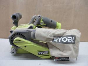 lot 210 image: RYOBI P450 One 18V Lithium Ion 3 x 18 inch Brushless Belt Sander w Dust Bag and Included Sanding Pad (Battery Not Included, Tool Only) USED, TESTED, WORKS