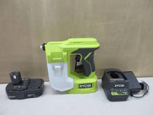 lot 244 image: Ryobi One 18V Cordless Handheld Sprayer Kit with (1) 1.5 Ah Battery and Charger NEW,TESTED, WORKS