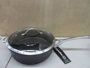 lot 272 image: Calphalon Contemporary Nonstick 5-Quart Saute with Glass Lid SCRATCHES ON PANS RIM AND OUTTER, DENT ON RIM ON LID