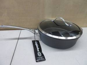 lot 292 image: Calphalon Contemporary Nonstick 5-Quart Saute with Glass Lid STILL GOOD FOR USE NEW BUT DAMAGED. DENTS, SCUFFS (SEE PICTURES FOR DETAILS)