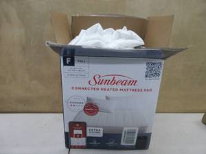lot 325 image: Sunbeam Polyester Wi-Fi Connected Mattress Pad, Electric Blanket, 10 Heat Settings, Full Size OPEN BOX