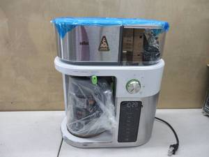 lot 341 image: Braun MultiServe Coffee Machine 7 Programmable Brew Sizes  3 Strengths  Iced Coffee & Hot Water for Tea, Glass Carafe (10-Cup), StainlessBlack, KF9150BK NEW, ELECTRONICS TESTED, WORKS