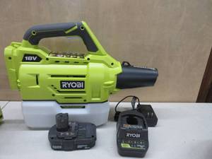 lot 380 image: RYOBI ONE 18-Volt Lithium-Ion Cordless Mister with 2.0 Ah Battery and Charger Included NEW, TESTED, WORKS