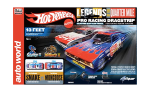 lot 340 image: Round 2 13 Hot Wheels Slot Drag Set Don Snake Prudhomme 1971 Plymouth Cuda Funny Car vs Tom Mongoose McEwen 1971 Plymouth Duster Funny Car (Includes Start Banner & Manual Finish Gate), red (SRS334) OPEN BOX, ALL PARTS