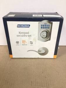 Schlage Camelot Satin Nickel Electronic Keypad Deadbolt Door Lock with Accent Door Handle Customer Returns See Pictures