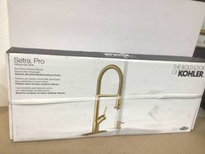 KOHLER Setra Single-Handle Semi-Professional Kitchen Sink Faucet with Soap Dispenser in Vibrant Brushed Moderne Brass Customer Returns See Pictures